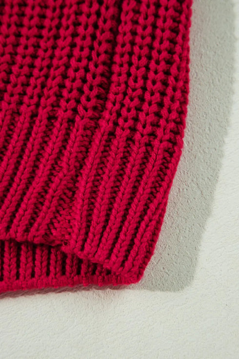 'Zenithra' Knit Off Shoulder Red Sweater - Celes Fashion